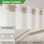Stall No Hooks Needed Linen Textured Shower Curtain with Snap-in Fabric Liner Set,Hotel Luxury Decor Shower Curtains for Bathroom with Mesh Top Window,Waterproof & Washable,36Wx74H,Cream