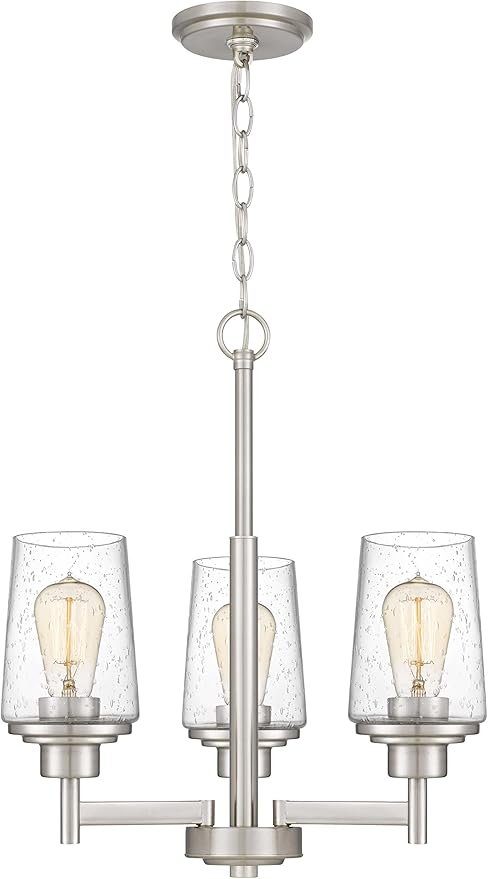 Jacob Modern 3-Light Chandelier Pendant Ceiling Light Brushed Nickle Seeded Glass Adjustable Height for Hallway, Entryway, Passway, Dining, Kitchen