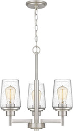 Jacob Modern 3-Light Chandelier Pendant Ceiling Light Brushed Nickle Seeded Glass Adjustable Height for Hallway, Entryway, Passway, Dining, Kitchen