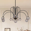 Modern Black Chandeliers Mid Century 12 Lights Sputnik Chandelier Large L52” Smoke Glass Globe Pendant Light Fixture for High Ceiling Foyer Staircase Living Dining Room