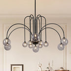 Modern Black Chandeliers Mid Century 12 Lights Sputnik Chandelier Large L52” Smoke Glass Globe Pendant Light Fixture for High Ceiling Foyer Staircase Living Dining Room
