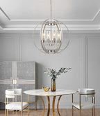 Brushed Nickel Chandelier Globe 24" Dining Room Lighting Fixtures Ceiling Hanging Pendant Lighting with Clear Glass Shades Modern Farmhouse Chandeliers for Foyer Bedroom Kitchen Living E26