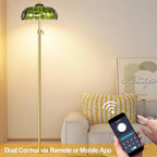 Gold Floor Lamps for Living Room Vintage Floor Lamp with Remote Control & Glass Lampshape,Mid Century Modern Standing Lamp with 3 Color Temperature Brass Flower Tall Floor Lamp for Bedroom Corner