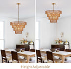 Boho Rattan Chandelier Farmhouse 6-Lights Hand-Woven Bamboo Chandelier Light Fixture Vintage Rustic Wicker Rattan Golden Chandeliers for Dining Room, Bedroom, Kitchen, Living Room, E12