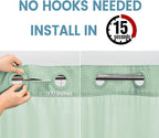 Mint Green Long No Hook Shower Curtain with Snap in Liner,230GSM Waffle Weave Shower Curtains for Bathroom,71W x 86H