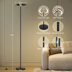 SUNMORY Floor Lamps for Living Room, 28W Bright LED Floor Lamp with 2 Rotatable Lights & Remote Control, 74" Dimmable Tall Standing Lamp, Modern Reading Torchiere Corner Lamp for Bedroom Office, Black