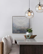 ARIAMOTION Pendant Lighting Kitchen Island Modern Rustic Glass Hanging Lights Globe Clear Seeded Bubble Light Fixtures Dining Room Table Bedroom Bathroom Office Brushed Nickel 8.7 Inch Diam 2 Pack