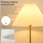 Pleated Lampshade Floor Lamp for Living Room Corners Bedrooms Bedside Offices Farmhouse, Golden Base, Bright 12W Tri Color Dimming Reading Light, Modern Cute Unique Retro Standing lamp