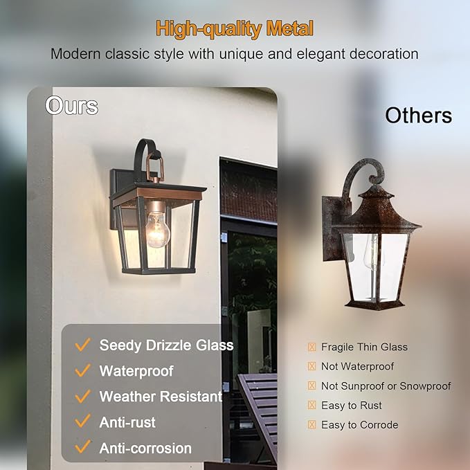 ALVIME Outdoor Wall Lights Fixture, Waterproof&All-Weather Wall Sconce, Exterior Garden Lanterns, Porch Outside Lamps for Entryway, House Backyard, Patio, Garage, Aged Copper&Clear Seedy Drizzle Glass