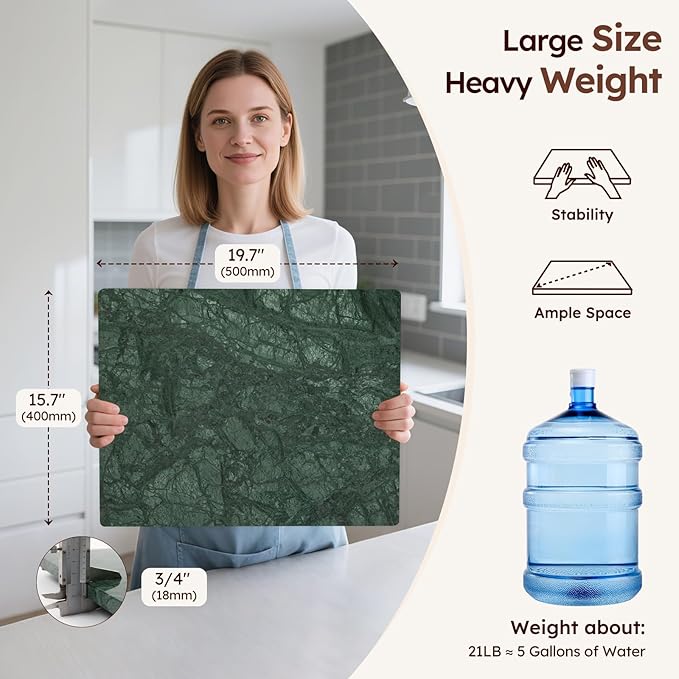 Diflart Natural Marble Stone Cutting Board for Kitchen, 16x20 Inch, Green, Marble Slab Pastry Board Large for Cheese, Serving, Baking, Pack of 1 Piece