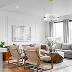 HYDELITE Gold Pendant Light Fixtures Drum Modern Pendant Light 4 Light with Linen Shade for Dinning Room Living Room Bedroom Kitchen Island