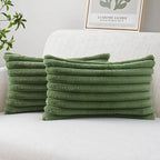 MIULEE Faux Fur Decorative Throw Pillow Covers 20x20 Inch Set of 2, Modern Spring Home Decor Soft Plush Couch Pillows Cozy Fluffy Cushion Covers for Sofa Bed Moss Green