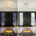 12.6" Modern Close to Ceiling Light with Linen Fabric Drum Shade,3-Light Semi Flush Mount Ceiling Light Fixture,Drum Light Fixtures Ceiling Mount for Kitchen, Bedroom, Bathroom, Living Room, Hallway
