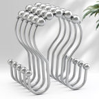 AmazerBath Shower Curtain Hooks, Shower Curtain Rings, Metal Chrome Shower Curtain Hooks Rust Proof, Smooth Glide Double Shower Hooks for Shower Curtain, Shower Rod Hooks 12Pcs
