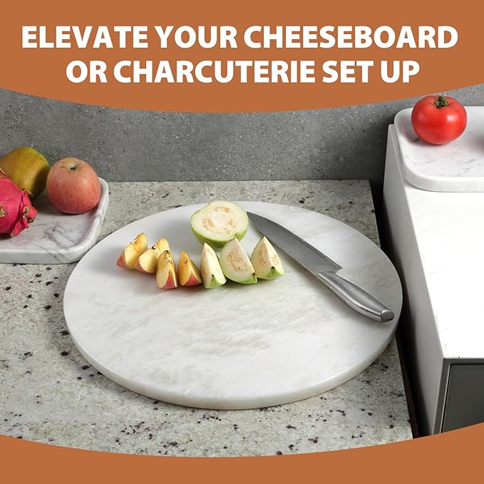 Koville African Natural Marble Cutting Board for Kitchen, 16inch Round Hand Crafted Marble Slab for Cheese, Charcuterie, Pastry Board - Wedding Gift, House Warming Gift(Namib Fantasy)