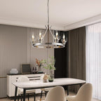 6-Light Modern Dining Room Light Fixture Brushed Nickel Kitchen Chandelier Ceiling Hanging Pendant Lighting with Glass Shade for Living Room Bedroom Entryway Adjustable Height Metal E26