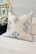 “The Mary” Periwinkle Floral Block Print Pillow Cover – Blue and Off-White Decorative Throw Pillow Cover – Grandmillennial Home Decor, 26" x 26"