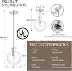 Brushed Nickel Pendant Lights Kitchen Island, 1-Light 8" Large Globe Glass Hanging Light Fixtures with Clear Glass, Modern Kitchen Pendant Lighting Over Island for Sink Bathroom, OS-JJ528-1PBN