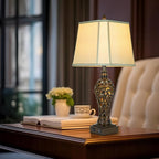 28.5" high Vintage Brown Table Lamps Set of 2 - Bedside Lamp with Faux Silk Shades - for Bedroom and Living Room with USB and Nightlight - Perfect for Nightstands and Bedrooms (Bulb Included)