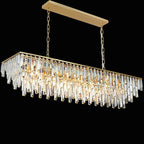 Rectangle Chandeliers for Dining Room, 47" Gold Modern Top K9 Rectangle Crystal Chandelier 14 Lights Rectangular Adjustable Pendant Ceiling Light Fixture for Dining Room Kitchen Island