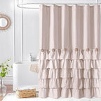 Seasonwood Beige Shower Curtain Cute Ruffle Shower Curtain Cream Shower Curtains Shabby Chic Farmhouse Style Design Girly Shower Curtains Button Country Style,72x72 in