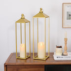22'' 19'' Large Lanterns Decorative Outdoor Indoor, Set of 2 Gold Metal Candle Lantern Modern Farmhouse Floor Lanterns Decorative for Mantle, Patio, Porch, Garden, Home Decor