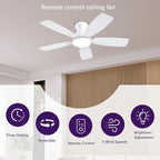 42inch Ceiling Fans with Lights, Low Profile Ceiling Fan with Light and Remote Control/APP Control, DC Reversible Motor, Noiseless, Flush Mount White Ceiling Fan for Bedroom, Indoor/Outdoor Use