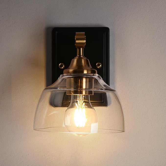 KSANA Sconces Wall Lighting, 1-Light Black and Gold Wall Sconce Light, Modern Bedroom Bathroom Wall Sconces Indoor with Clear Glass Shade