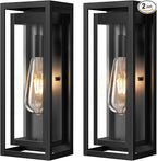 15" Large Outdoor Wall Lights, 2 Pack Matte Black Outdoor Sconces, Modern Waterproof Exterior Lighting Fixtures with Clear Glass Shade for Front Door, Porch, Garage