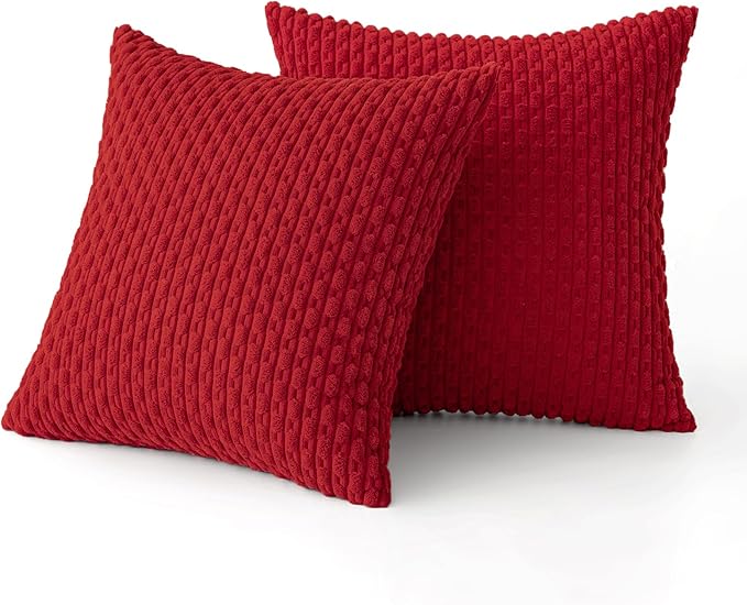 MIULEE Christmas Red Throw Pillow Covers Soft Corduroy Decorative Eruo Sham Set of 2 Boho Striped Pillow Covers Pillowcases Farmhouse Home Decor for Couch Bed Sofa Living Room 24x24 Inch