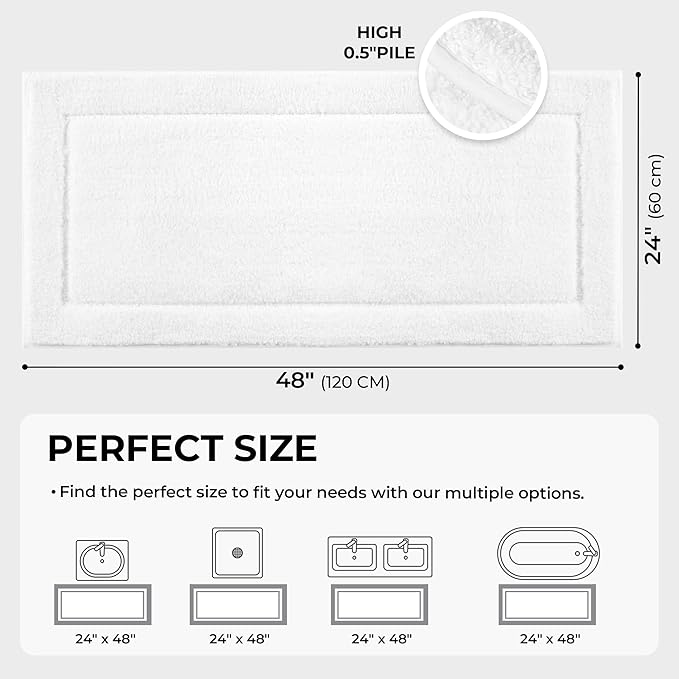 GRANNY SAYS Microfiber Bathroom Rugs Non Slip Washable, Water Absorbent Bathroom Mats for Tub, Soft Bath Mats for Bath Floor & Shower, 24" x 48", White Bath Rugs