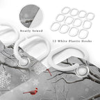 Winter Christmas Snowman Shower Curtain, Grey Winter Forest Cardinal Snowflake Holiday Farmhouse Xmas Shower Curtain Set for Bathroom Accessories Rustic Christmas Decorations with Hooks 72"X72"