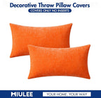 MIULEE Fall Pack of 2 Bright Orange Throw Pillow Covers 12x20 Inch Soft Chenille Pillow Covers for Sofa Living Room Couch Solid Dyed Cases