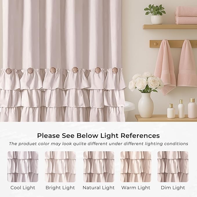 Seasonwood Beige Shower Curtain 84inch Ruffle Long Shower Curtain Cream Shower Curtains Shabby Chic Farmhouse Style Girly Shower Curtains
