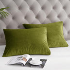 PHF Super Soft Velvet Pillowcases Standard Size, No Insert, 2 Pack Luxury Cozy Warm Pillow Shams Covers with Envelope Closure, 20" X 26" Cozy Fuzzy Flannel Pillow Case, Olive Green