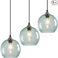 Light Green Glass Pendant Lights Kitchen Island Lighting Globe Pendant Light Fixtures Modern Pendant Lighting for Bedroom Living Dining Room Light Fixture (7.87 in, 3 Pack)