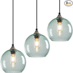Light Green Glass Pendant Lights Kitchen Island Lighting Globe Pendant Light Fixtures Modern Pendant Lighting for Bedroom Living Dining Room Light Fixture (7.87 in, 3 Pack)