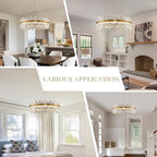 23.6" Dimmable Modern LED Crystal Chandeliers,Gold Chandelier Light Fixture, 3 Colors Contemporary Pendant Ceiling Light for Dining Room Living Room Kitchen Island Entryway Foyer ,With Remote Control