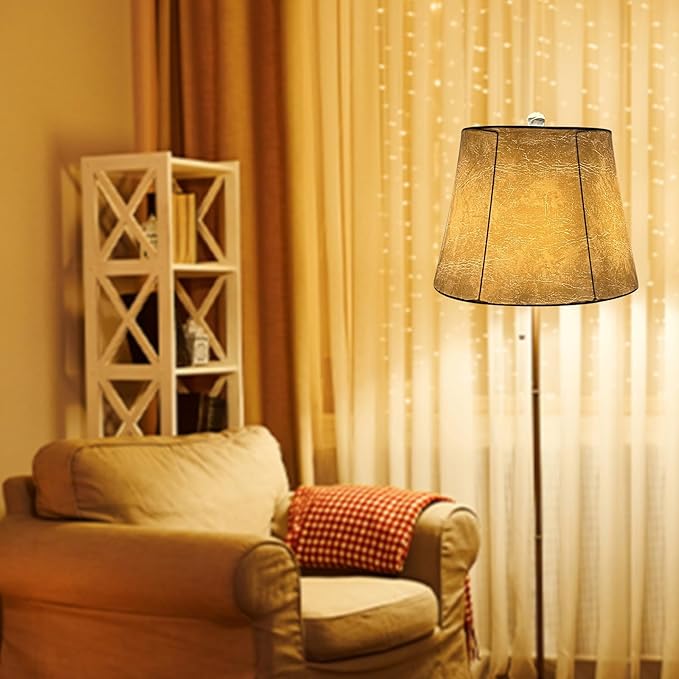 TOOTOO STAR Drum Lampshades Set of 2, Leather barrel Lamp Shade for Table Lamps Floor Lamps, Seaside Village Medium Lampshades 10" Top x 14" Bottom x 10" High, Hand Crafted, Easy Assembly Required