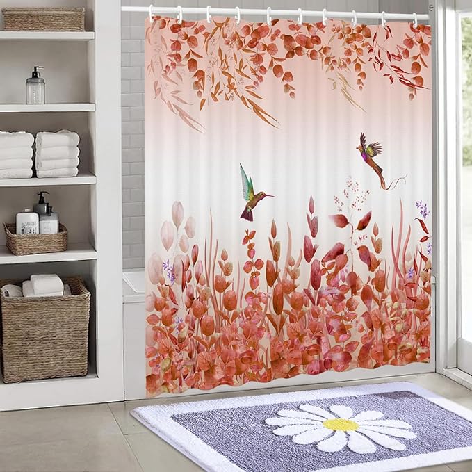 Shower Curtain, Kingfisher Autumn red Shower Curtain -72 "W x 72" L with 12 Hooks, Weighted Hem Shower Curtain, Waterproof Bathroom Shower Curtain, red Leaf Kingfisher Shower Curtain