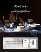 Famiware Star Dinnerware Set with Pasta Bowls, Service for 4 (16pcs), Ribbed Stoneware Plates and Bowls Dishes Sets - Chip & Scratch Resistant, Microwave & Dishwasher Safe, Matte White