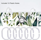 Elegant Floral Shower Curtain Sets with 12 Hooks, Bath Mat, Toilet Lid Cover, U Shaped Rugs, Watercolor Plant Green Leaves Waterproof, Washable Fabric,70.8 x 70.8 inches.