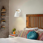 ClanKin White Wall Sconces Lighting Fixture, Nordic Wooden Bedside Wall lamp with On-Off Switch for Industrial Bedroom, Bathroom Sink Lighting for Hallway Living Room(1Pack with On-Off Swtich)