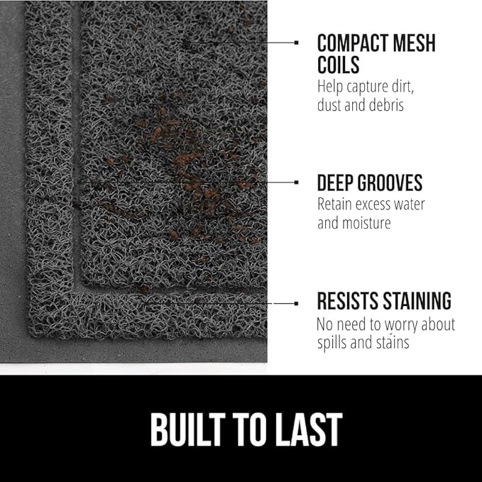 GORILLA GRIP Dirt Grabber Mesh Doormat, Low-Profile, Stain and Fade Resistant Heavy Duty Quick Dry Striped Doormats, Mats for Indoor or Outdoor Entry, Shoe Scraper, Garage Entrance Mat 47x35 Dark Gray