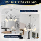 Modern Sputnik Chandelier 8 Lights Large Luxury L41” Mid Century Milk Glass Globe Ceiling Pendant Light Fixture Black Chandeliers for Foyer Staircase Living Dining Room Kitchen