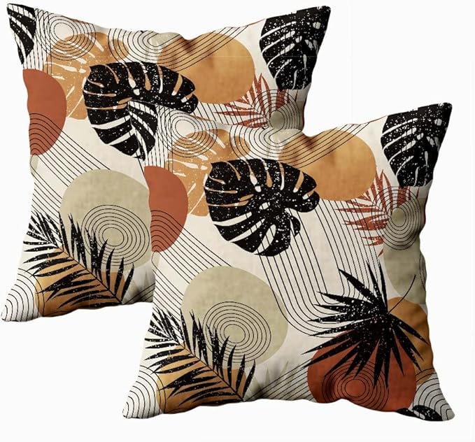 CAPSCEOLL Abstract Throw Pillow Covers,Stropical Leaves Beige 20 X 20 Inches Set of 2 Pillow Cases Decorative,Pillowcases for Bedroom,Living Room,Cushion Couch Sofa