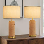Modern Rattan Table Lamps Set of 2-22.4" Boho Nightstand Bedside Lamp for Bedroom Living Room Vintage End Table Lamps
