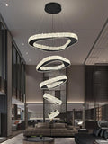 Large Modern Chandelier 5 Ring Chandeliers for High Ceiling Dimmable Black Chandelier High Ceiling Foyer Chandeliers for Living Room Dining Room Staircase