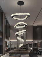 Large Modern Chandelier 5 Ring Chandeliers for High Ceiling Dimmable Black Chandelier High Ceiling Foyer Chandeliers for Living Room Dining Room Staircase