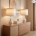 20" Modern Ceramic Table Lamps Set of 2, White Bedroom Lamps for Night Stands, Farmhouse Bedside Lamps for Bedroom Living Room, Small Nightstand Lamps Desk End Table Lamps White